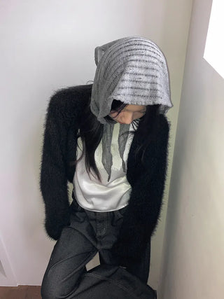 Line Punching Stripe Knit Triangle Bandana Scarf
