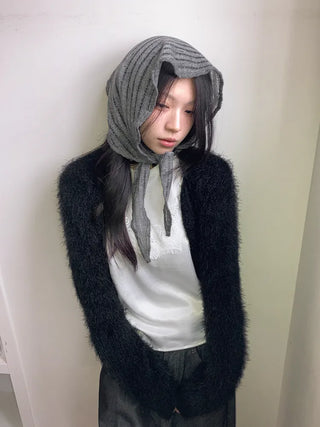 Line Punching Stripe Knit Triangle Bandana Scarf
