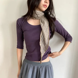 Line Punching Stripe Knit Triangle Bandana Scarf