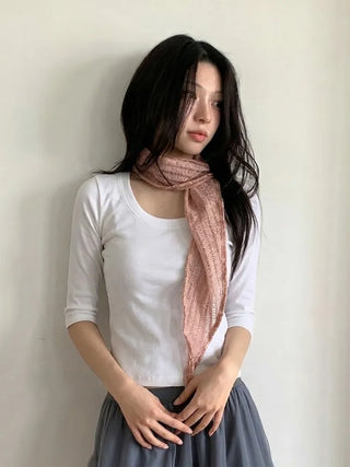 Line Punching Stripe Knit Triangle Bandana Scarf