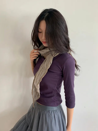 Line Punching Stripe Knit Triangle Bandana Scarf