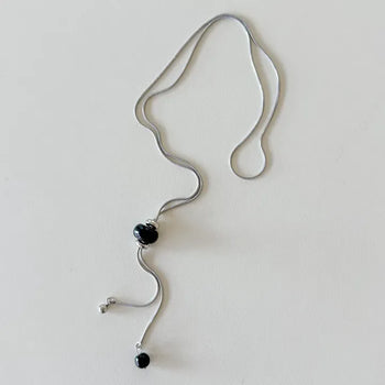 Black Adapt Beaded Surgical Steel Snake Chain Long Necklace