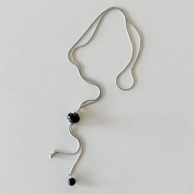 Black Adapt Beaded Surgical Steel Snake Chain Long Necklace