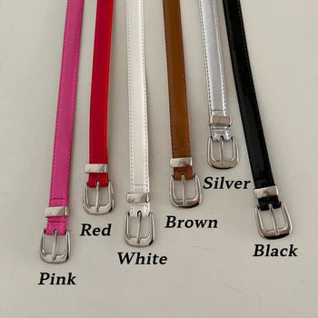 Pin Colorful Enamel Slim Silver Buckle Leather Belt