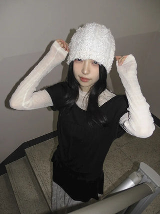 Glian Sequin Lace Texture Beanie Hat