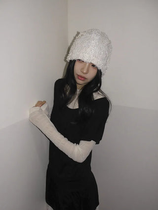 Glian Sequin Lace Texture Beanie Hat