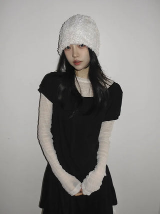 Glian Sequin Lace Texture Beanie Hat
