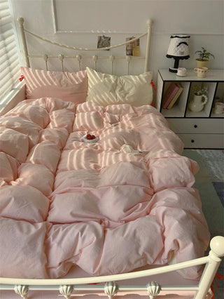 Blush Pink Striped Duvet Cover Set
