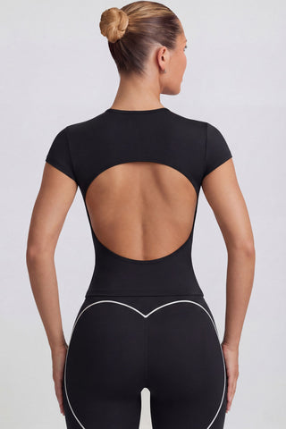 Cut-Out Longline T-Shirt in Black