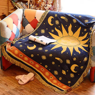 Celestial Sun and Moon Woven Blanket