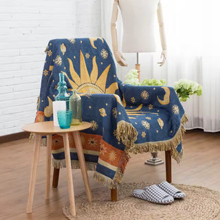 Celestial Sun and Moon Woven Blanket