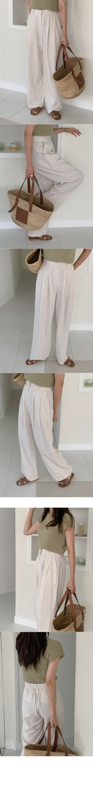 Banding Wide Linen Slacks
