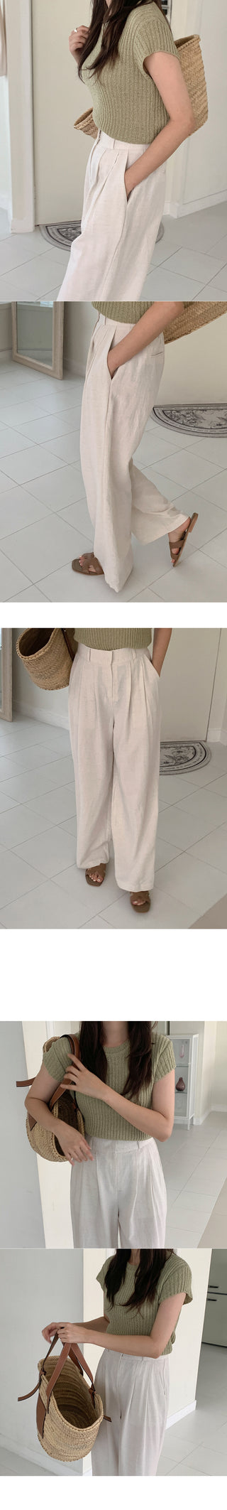 Banding Wide Linen Slacks