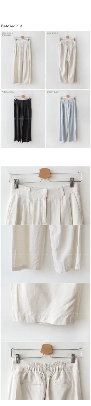 Banding Wide Linen Slacks