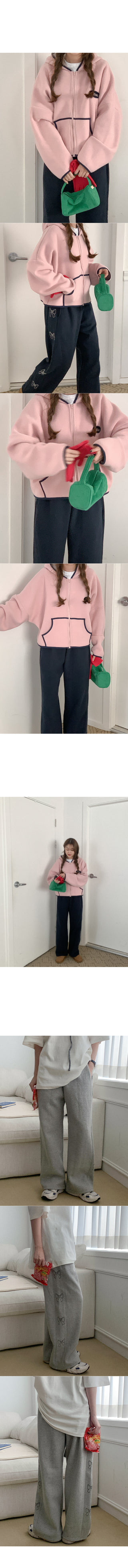 [Fleece-lined] Ribbon lettering elastic waist pants