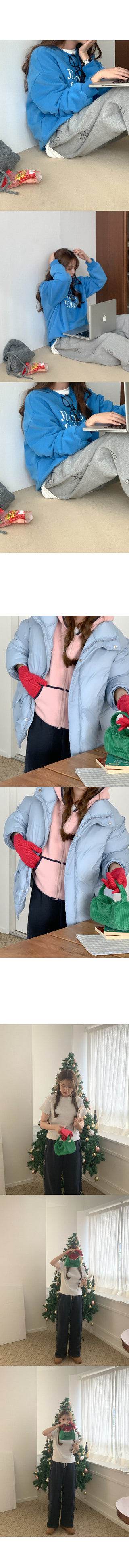 [Fleece-lined] Ribbon lettering elastic waist pants