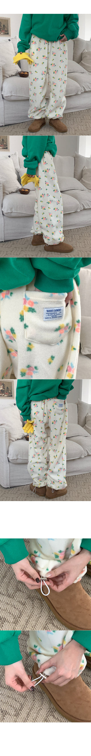 Fleece Flower Elastic Waist Pants