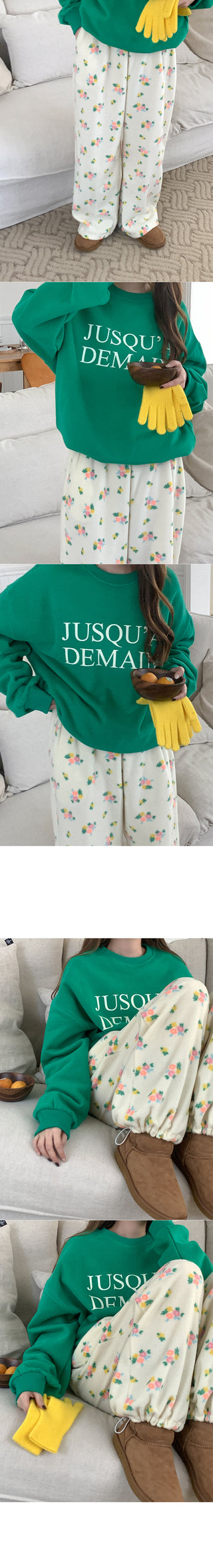 Fleece Flower Elastic Waist Pants