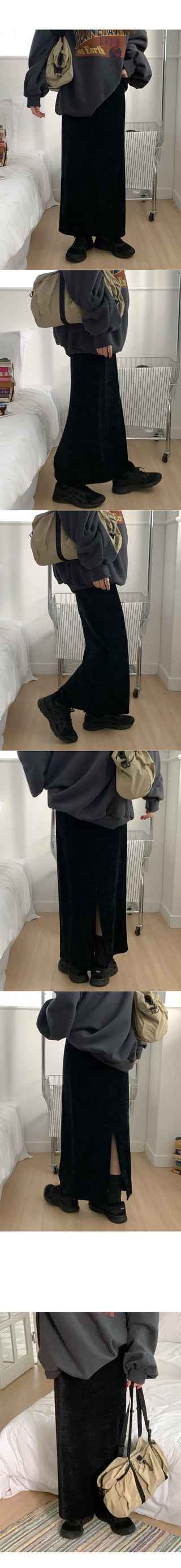 Velour Ribbed Long Skirt