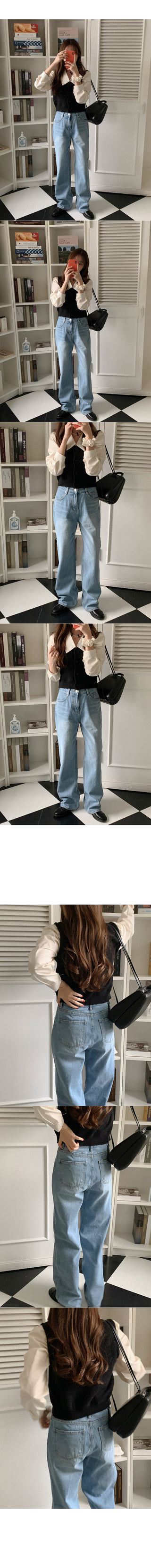 Cotton slit wide denim pants