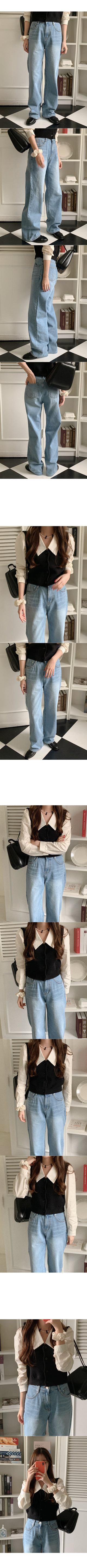 Cotton slit wide denim pants