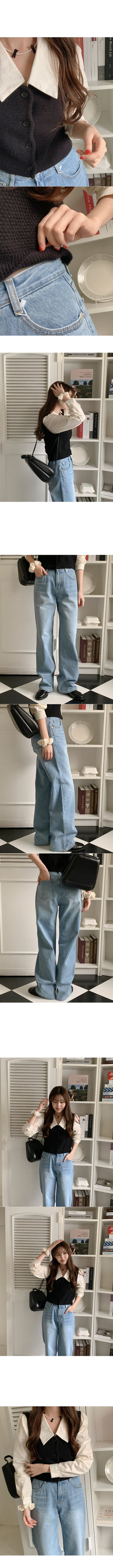 Cotton slit wide denim pants