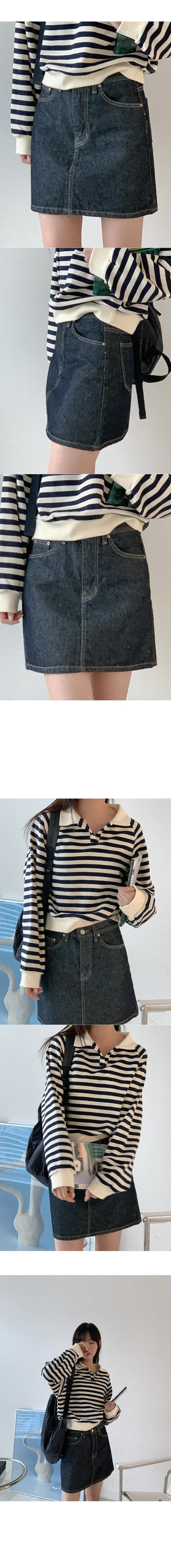 Low denim mini skirt