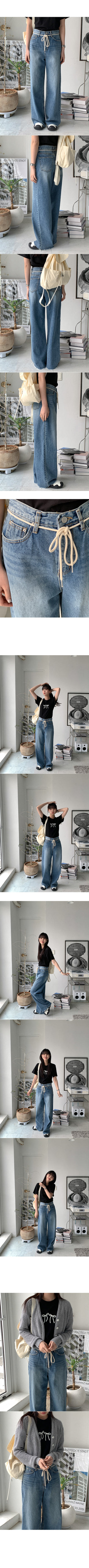 Wide string denim pants