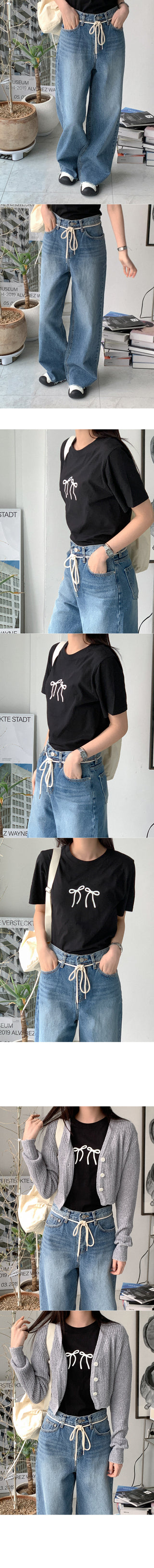 Wide string denim pants