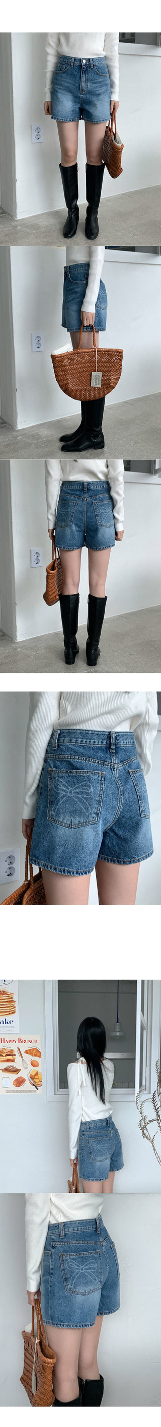Ribbon denim shorts