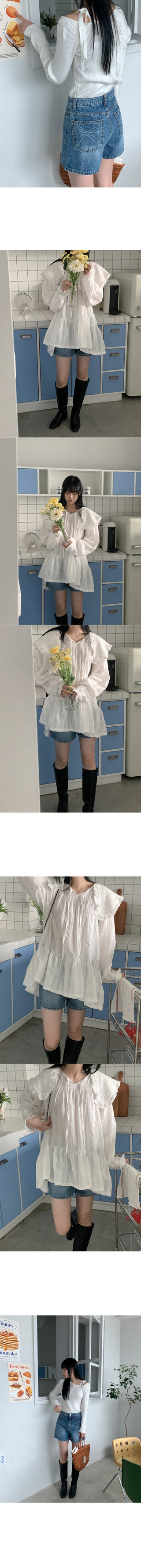 Ribbon denim shorts
