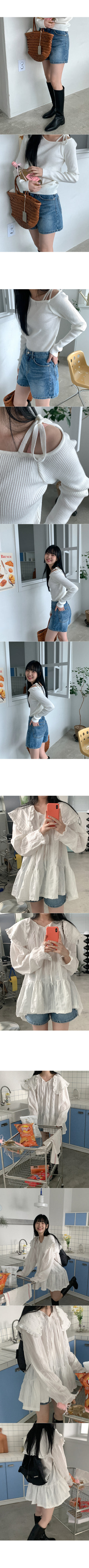 Ribbon denim shorts