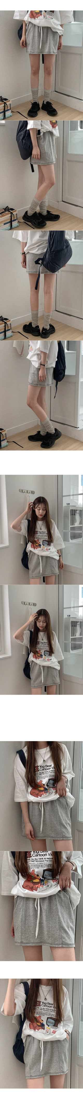 Elastic waist cotton stitch mini skirt