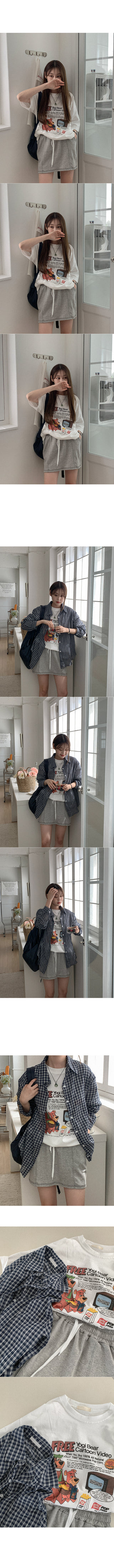 Elastic waist cotton stitch mini skirt