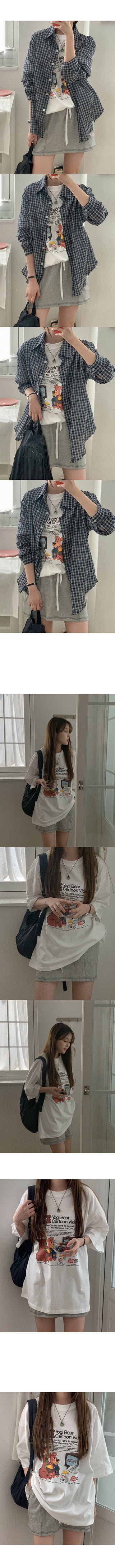 Elastic waist cotton stitch mini skirt