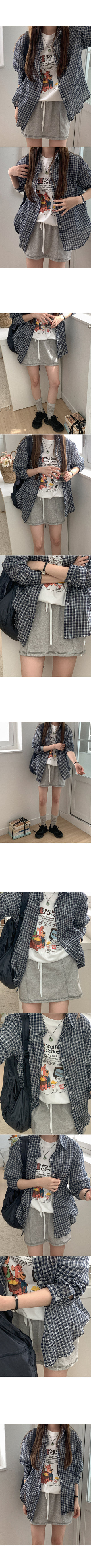 Elastic waist cotton stitch mini skirt