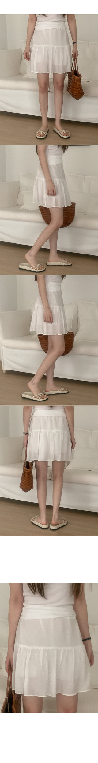 [Lined] Elastic waist tiered mini skirt