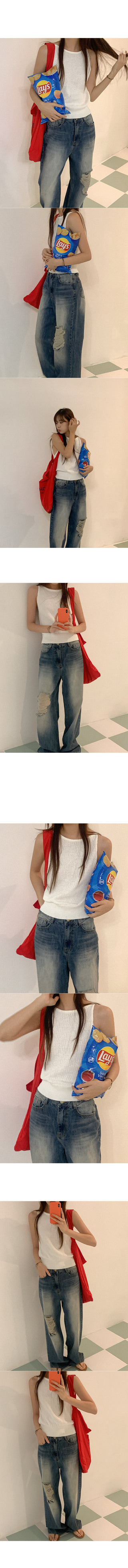 Distressed wide-leg denim pants