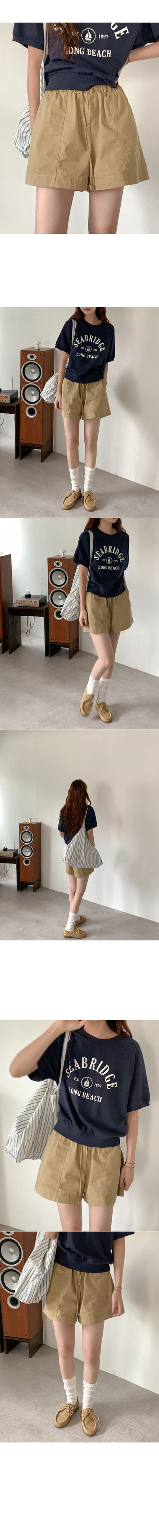 Cotton elastic waist shorts