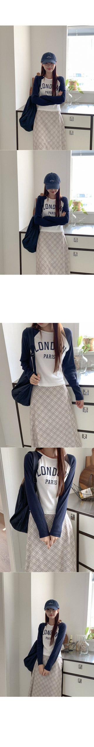 Checked chiffon long skirt