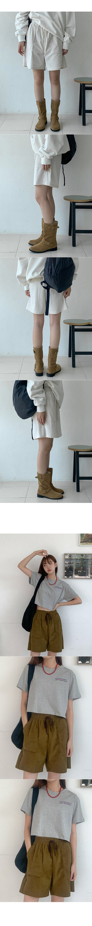 Corduroy elastic waist shorts