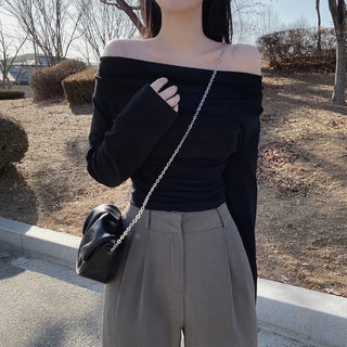 Autumn Asymmetrical Shirred Long-Sleeve T-Shirt