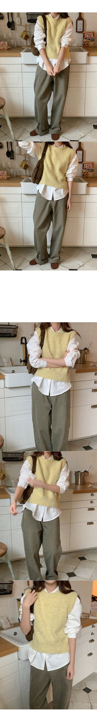 Fleece-lined wide-leg washed pants