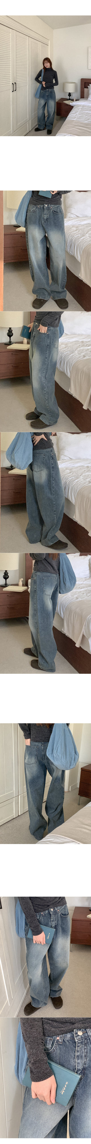 Corduroy wide-leg denim pants