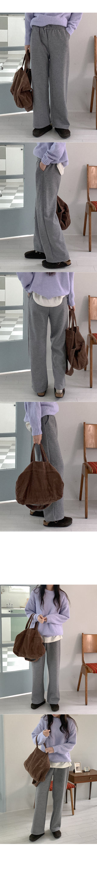 Ribbed fleece-lined elastic waist pants