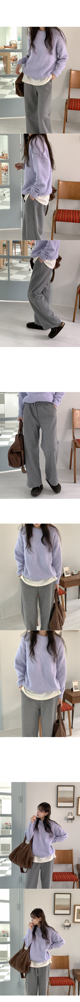 Ribbed fleece-lined elastic waist pants