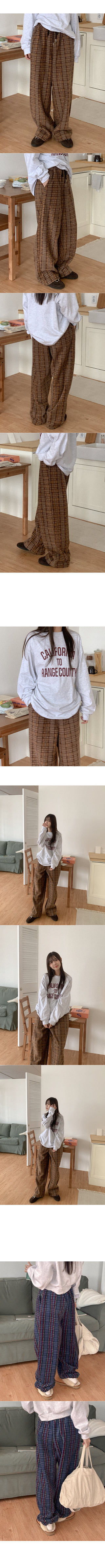 Fleece check elastic waist pants
