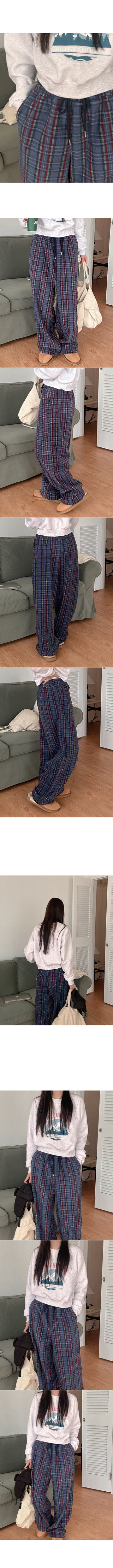 Fleece check elastic waist pants