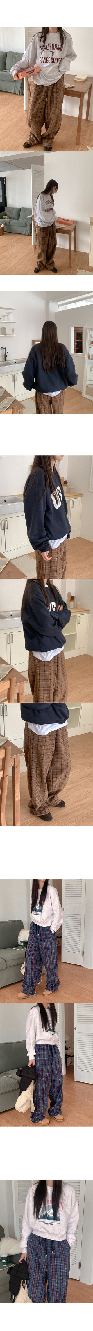 Fleece check elastic waist pants