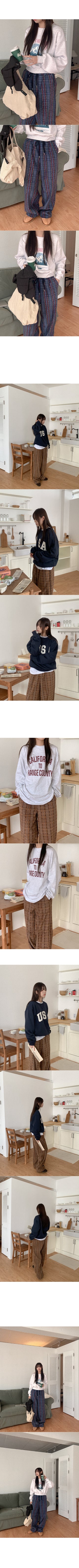 Fleece check elastic waist pants